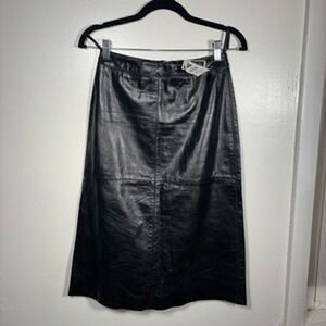Deadstock Vintage Gap Leather Skirt Sz 0 Black Midi Pencil A-Line Goth Grunge